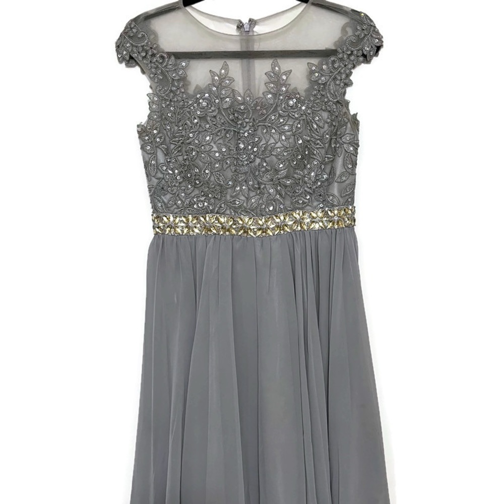Chic Teen Dress with Embellished Bodice color Gray formal dress size medium